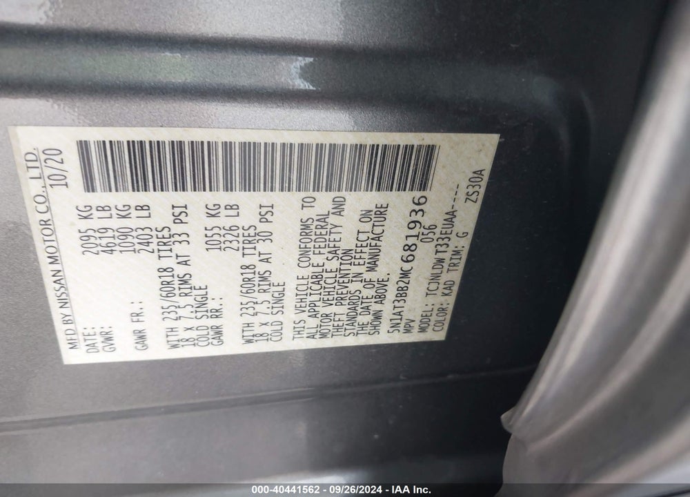 2021 NISSAN ROGUE SV INTELLIGENT AWD VIN: 5N1AT3BB2MC681936