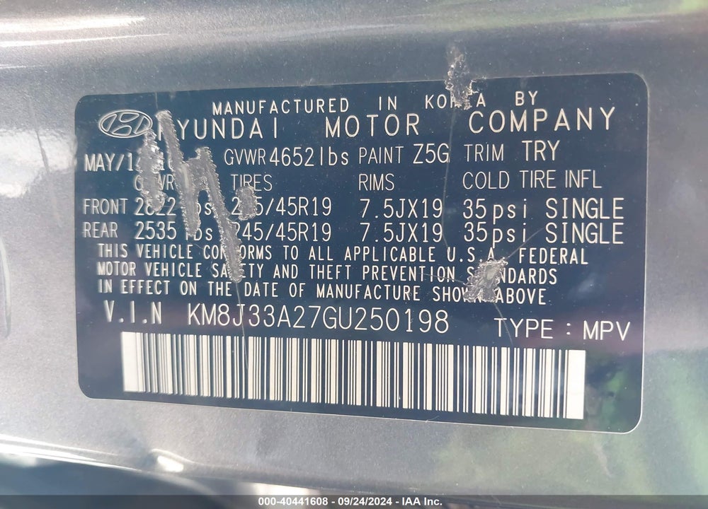 2016 HYUNDAI TUCSON LIMITED VIN: KM8J33A27GU250198