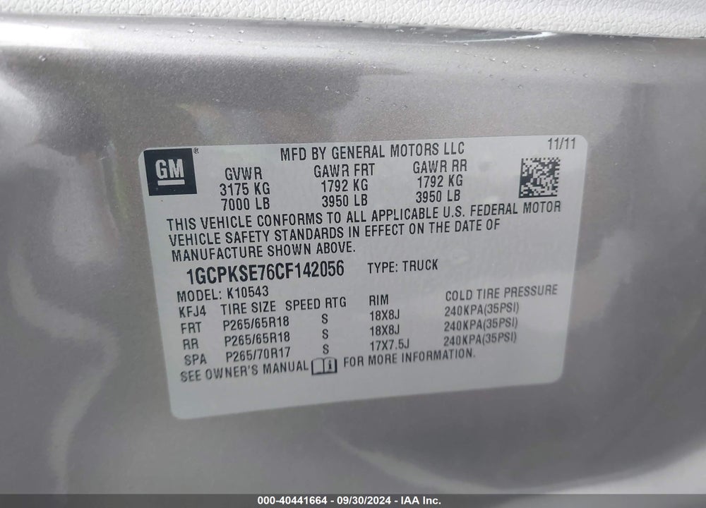2012 CHEVROLET SILVERADO 1500 LT VIN: 1GCPKSE76CF142056