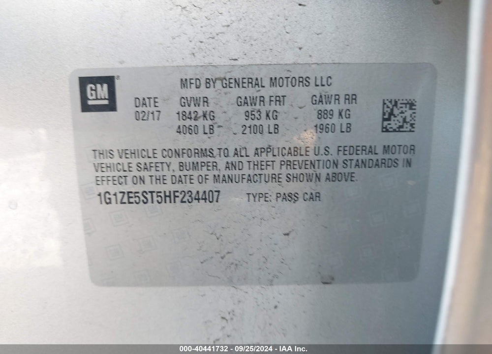 2017 CHEVROLET MALIBU 1LT VIN: 1G1ZE5ST5HF234407