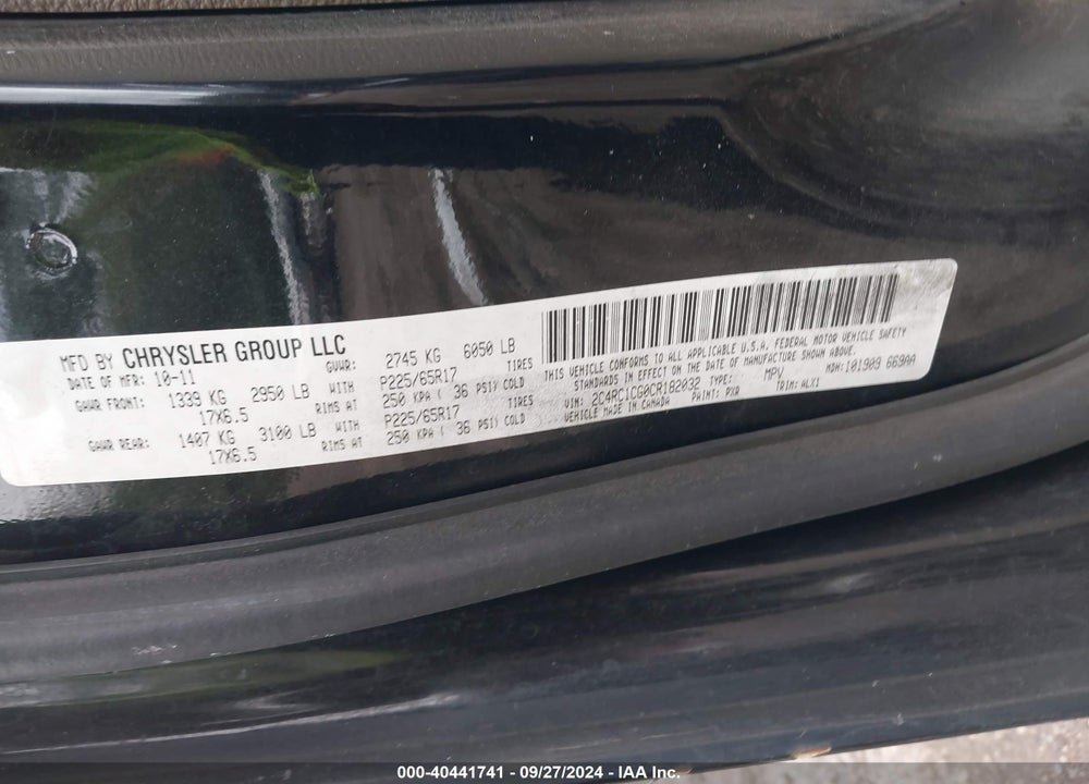 2012 CHRYSLER TOWN & COUNTRY TOURING-L VIN: 2C4RC1CG0CR182032