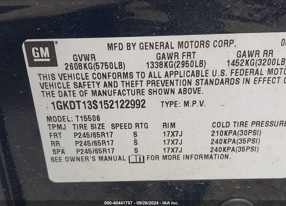 2005 GMC ENVOY SLE VIN: 1GKDT13S152122992