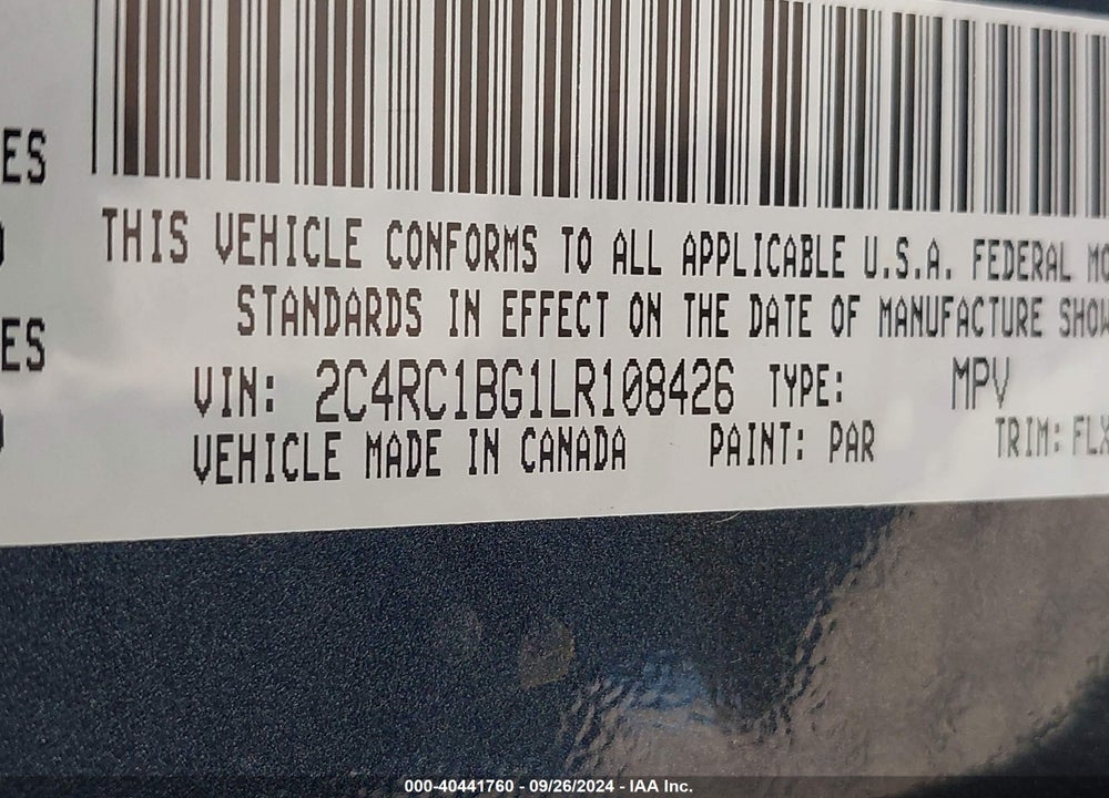 2020 CHRYSLER PACIFICA TOURING L VIN: 2C4RC1BG1LR108426