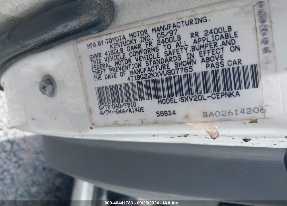 1997 TOYOTA CAMRY LE VIN: 4T1BG22KXVU807765