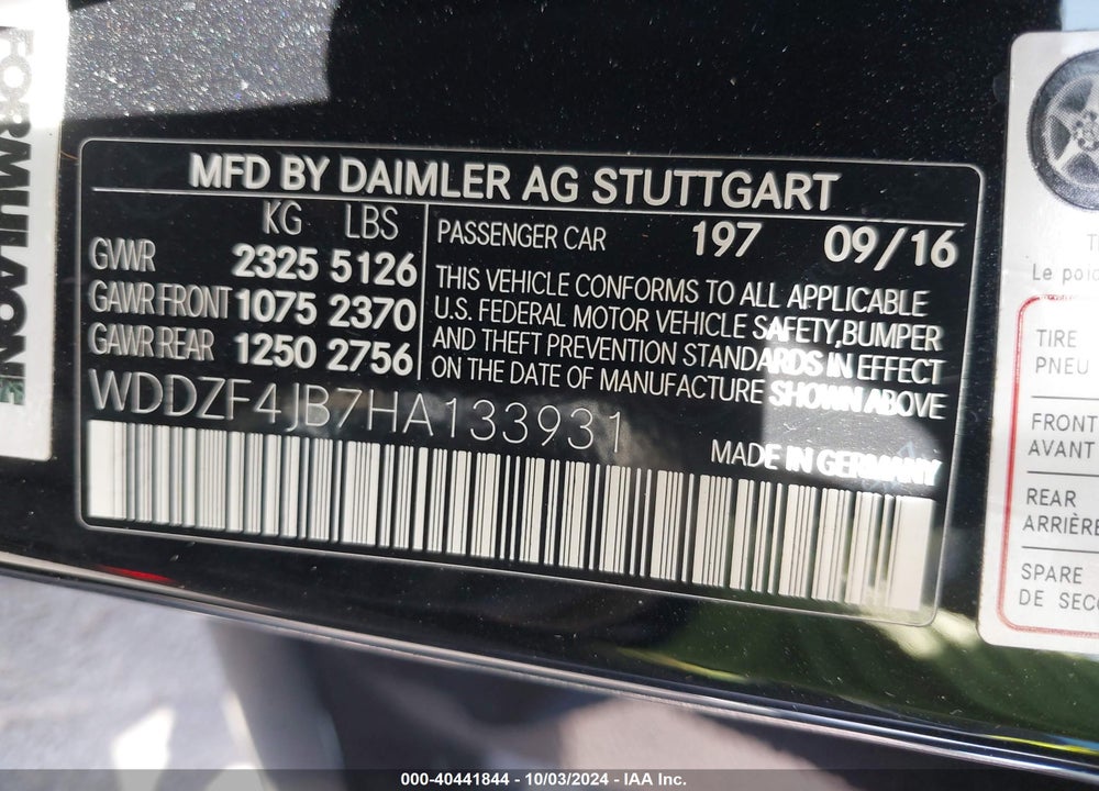 2017 MERCEDES-BENZ E 300 VIN: WDDZF4JB7HA133931