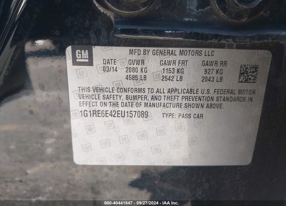 2014 CHEVROLET VOLT VIN: 1G1RE6E42EU157089