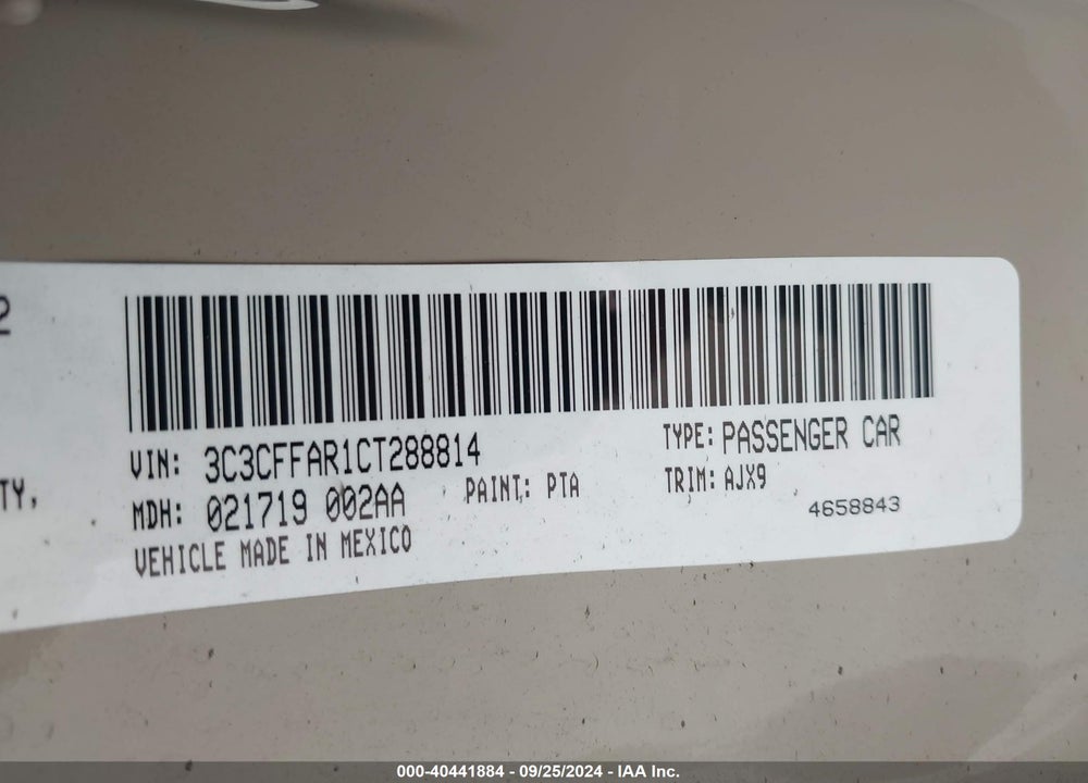 2012 FIAT 500 POP VIN: 3C3CFFAR1CT288814