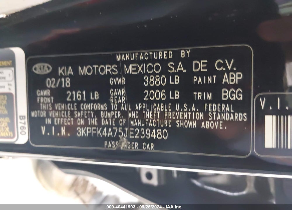 2018 KIA FORTE LX VIN: 3KPFK4A75JE239480