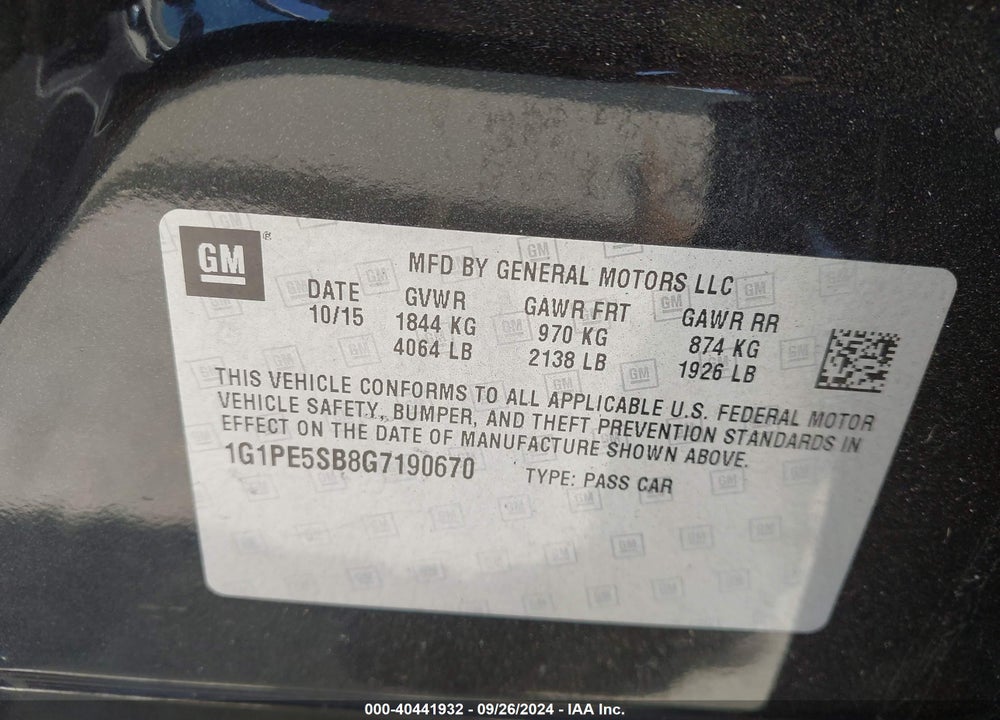 2016 CHEVROLET CRUZE LIMITED 1LT AUTO VIN: 1G1PE5SB8G7190670
