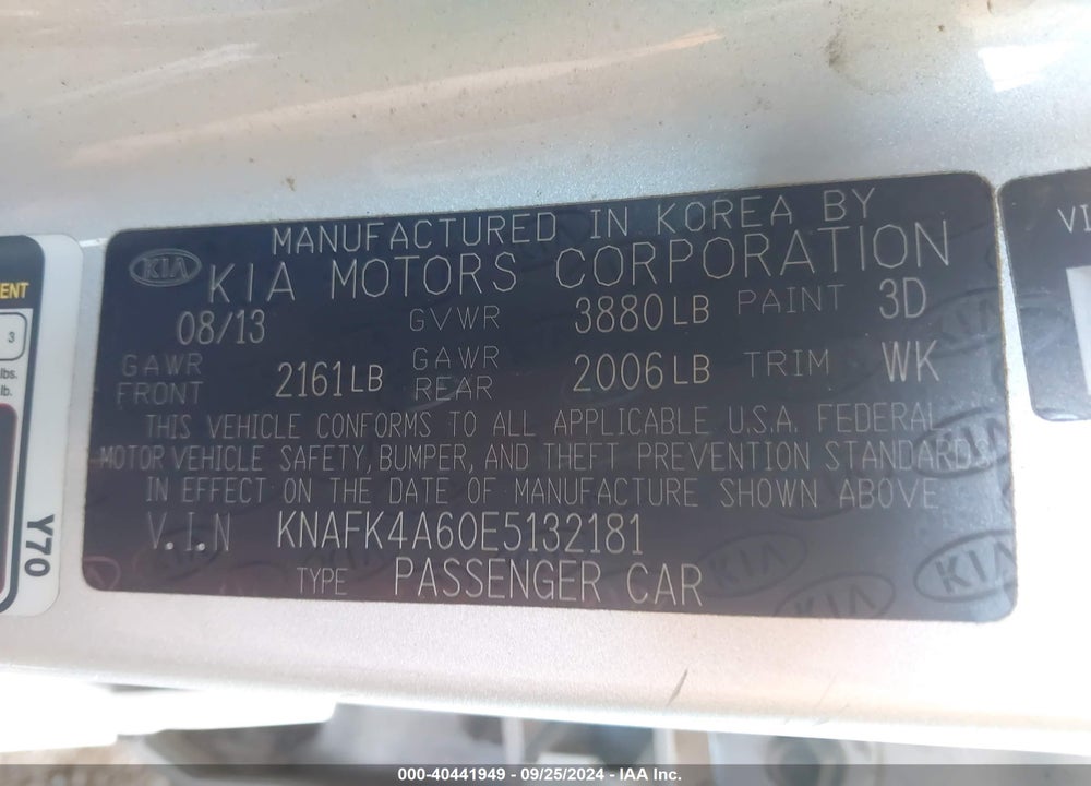 2014 KIA FORTE LX VIN: KNAFK4A60E5132181