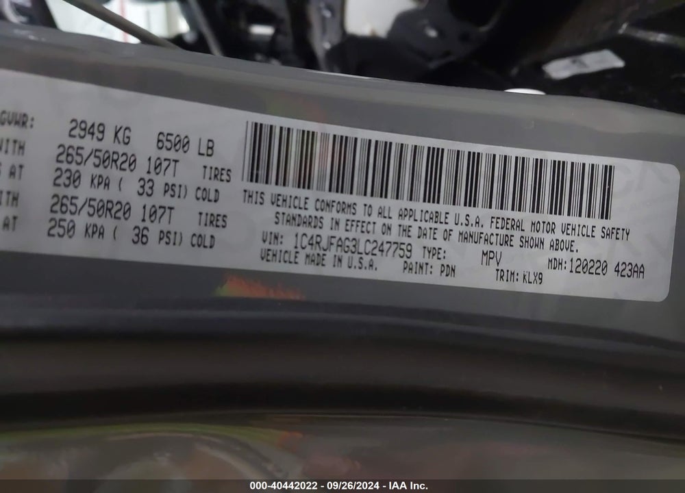 2020 JEEP GRAND CHEROKEE ALTITUDE 4X4 VIN: 1C4RJFAG3LC247759
