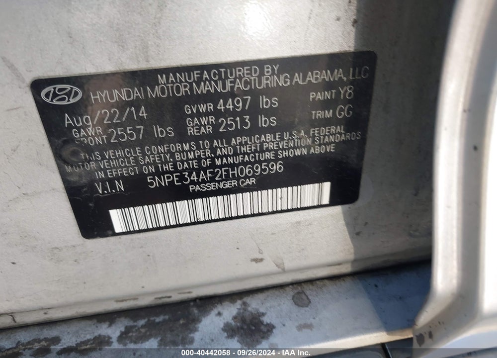 2015 HYUNDAI SONATA SPORT VIN: 5NPE34AF2FH069596