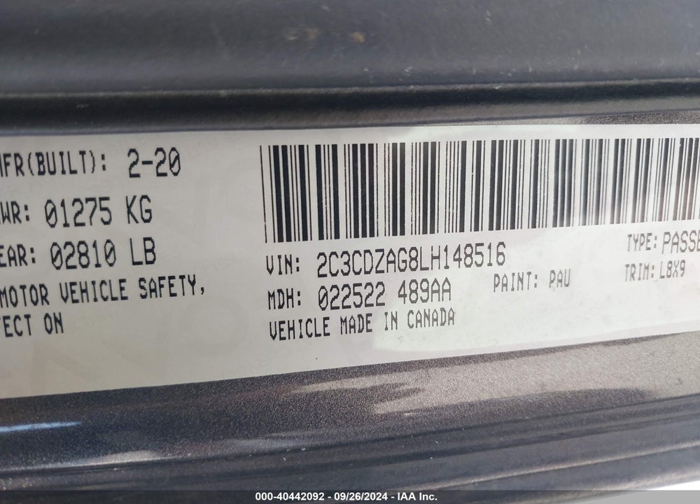 2020 DODGE CHALLENGER SXT VIN: 2C3CDZAG8LH148516