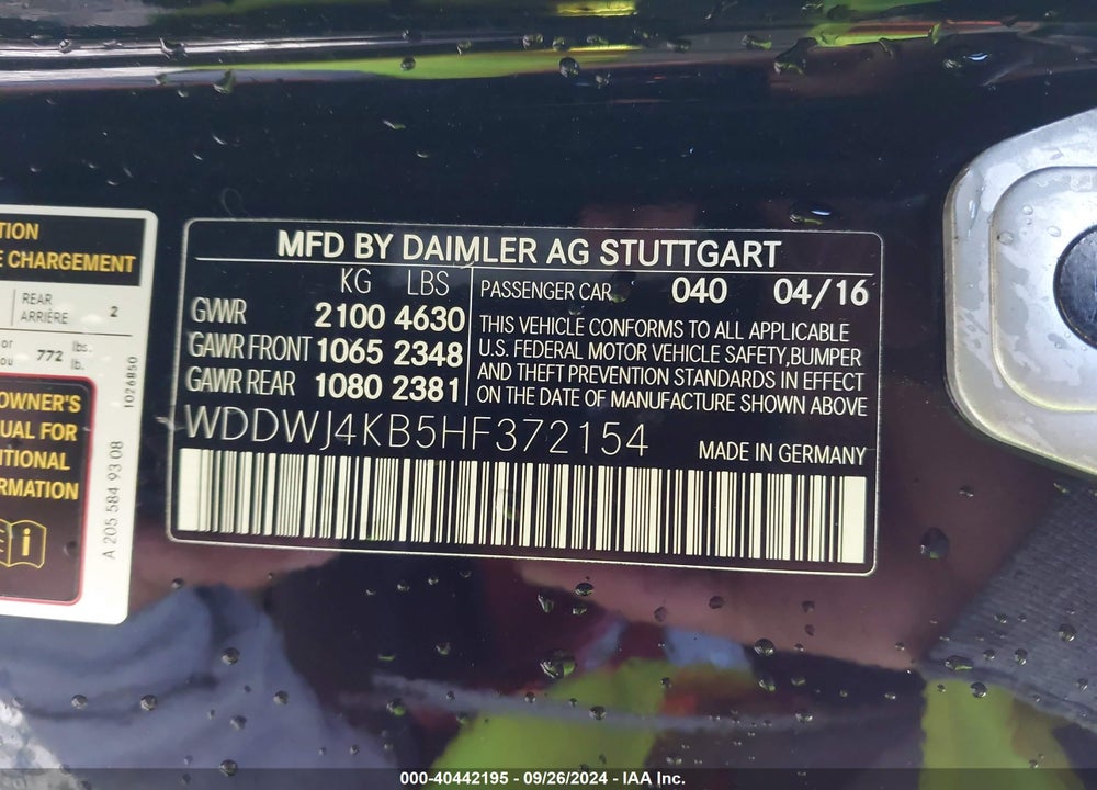 2017 MERCEDES-BENZ C 300 4MATIC VIN: WDDWJ4KB5HF372154