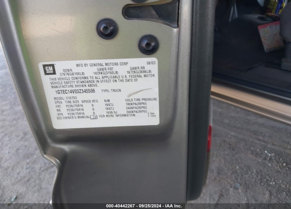 2003 GMC SIERRA 1500 SLE VIN: 1GTEC14V03Z345506