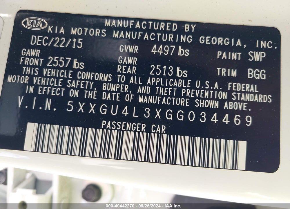 2016 KIA OPTIMA EX VIN: 5XXGU4L3XGG034469