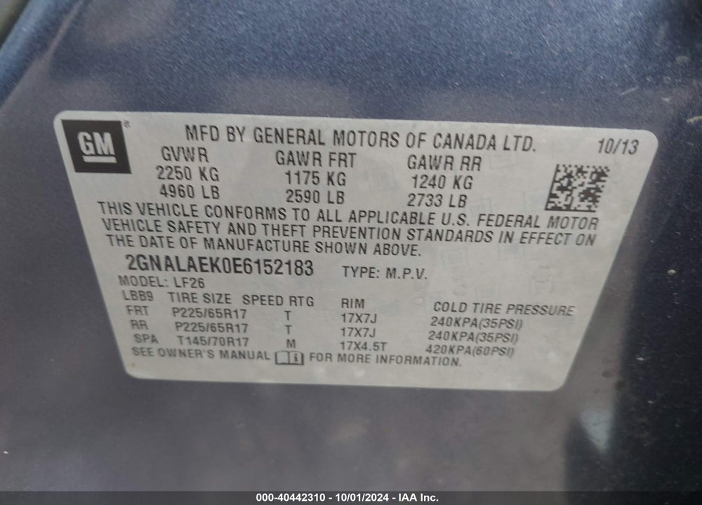 2014 CHEVROLET EQUINOX LS VIN: 2GNALAEK0E6152183