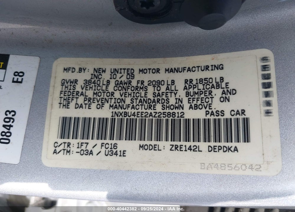 2010 TOYOTA COROLLA LE VIN: 1NXBU4EE2AZ258812