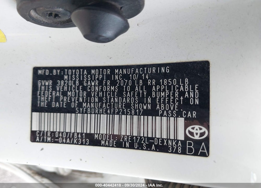 2015 TOYOTA COROLLA LE PLUS VIN: 5YFBURHE4FP215817
