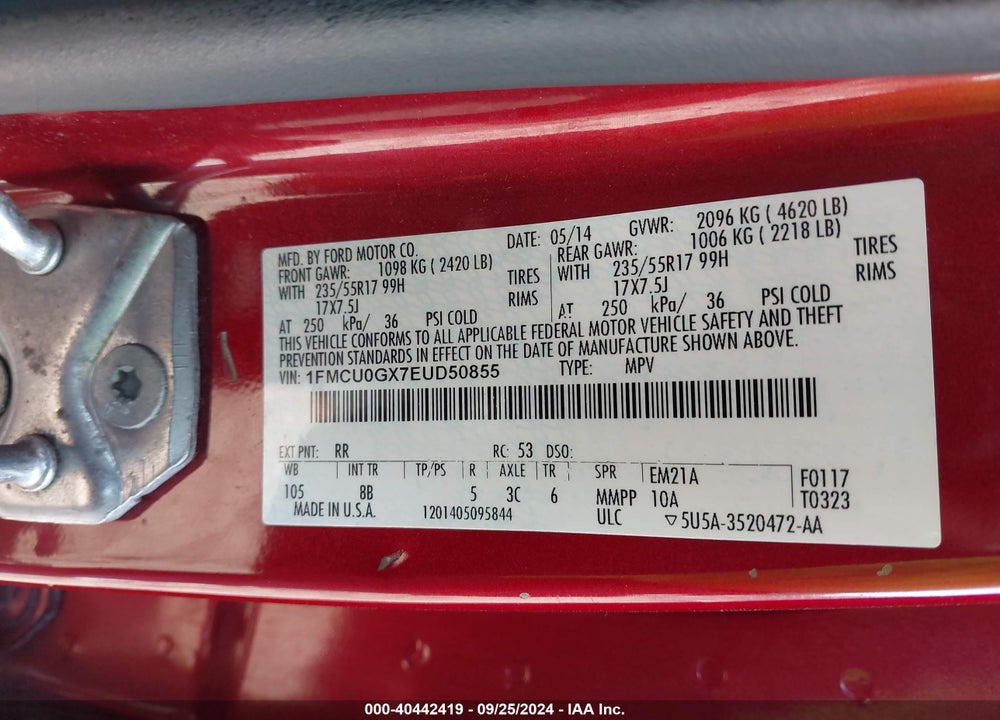 2014 FORD ESCAPE SE VIN: 1FMCU0GX7EUD50855