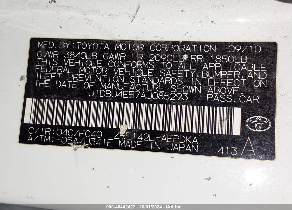 2010 TOYOTA COROLLA LE VIN: JTDBU4EE7AJ085293