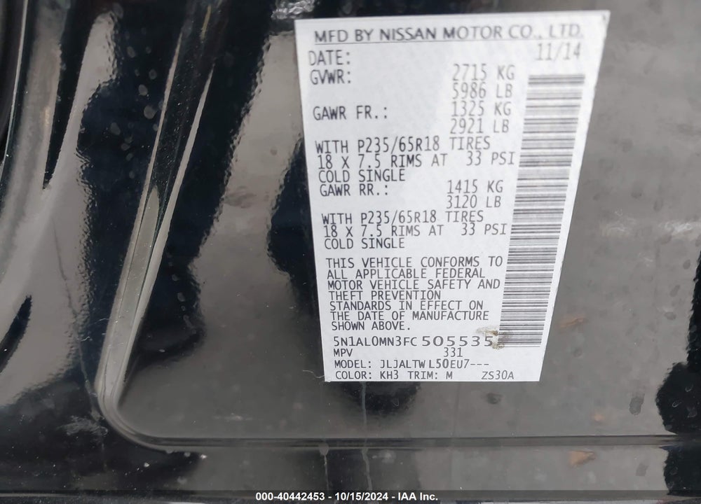 2015 INFINITI QX60 VIN: 5N1AL0MN3FC505535
