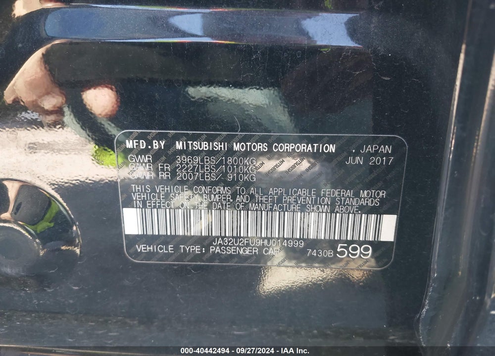 2017 MITSUBISHI LANCER ES VIN: JA32U2FU9HU014999