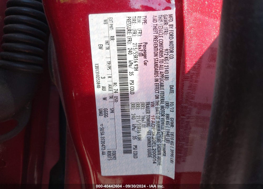 2014 FORD FOCUS SE VIN: 1FADP3K20EL200014