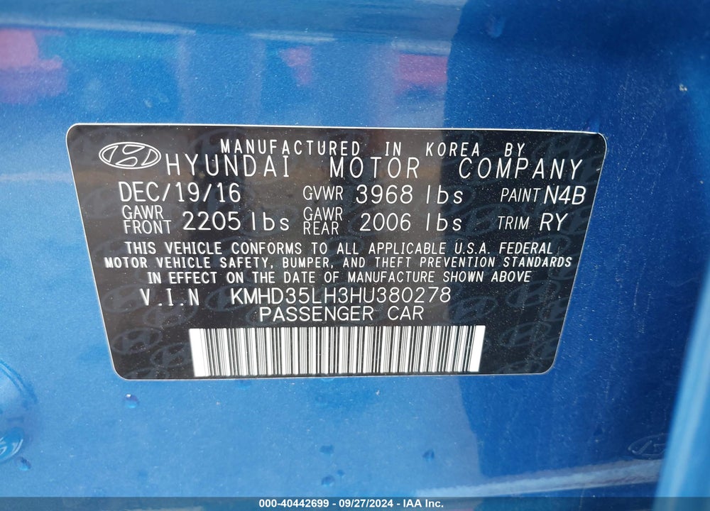 2017 HYUNDAI ELANTRA GT VIN: KMHD35LH3HU380278