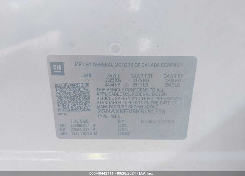 2019 CHEVROLET EQUINOX LT VIN: 2GNAXKEV6K6181736