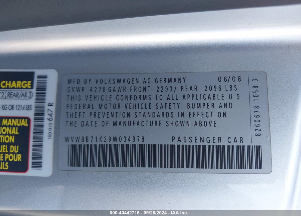 2009 VOLKSWAGEN RABBIT S VIN: WVWBB71K29W034978