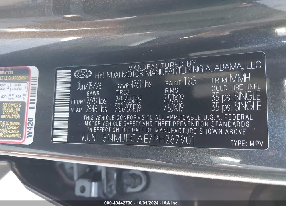 2023 HYUNDAI TUCSON LIMITED VIN: 5NMJECAE7PH287901