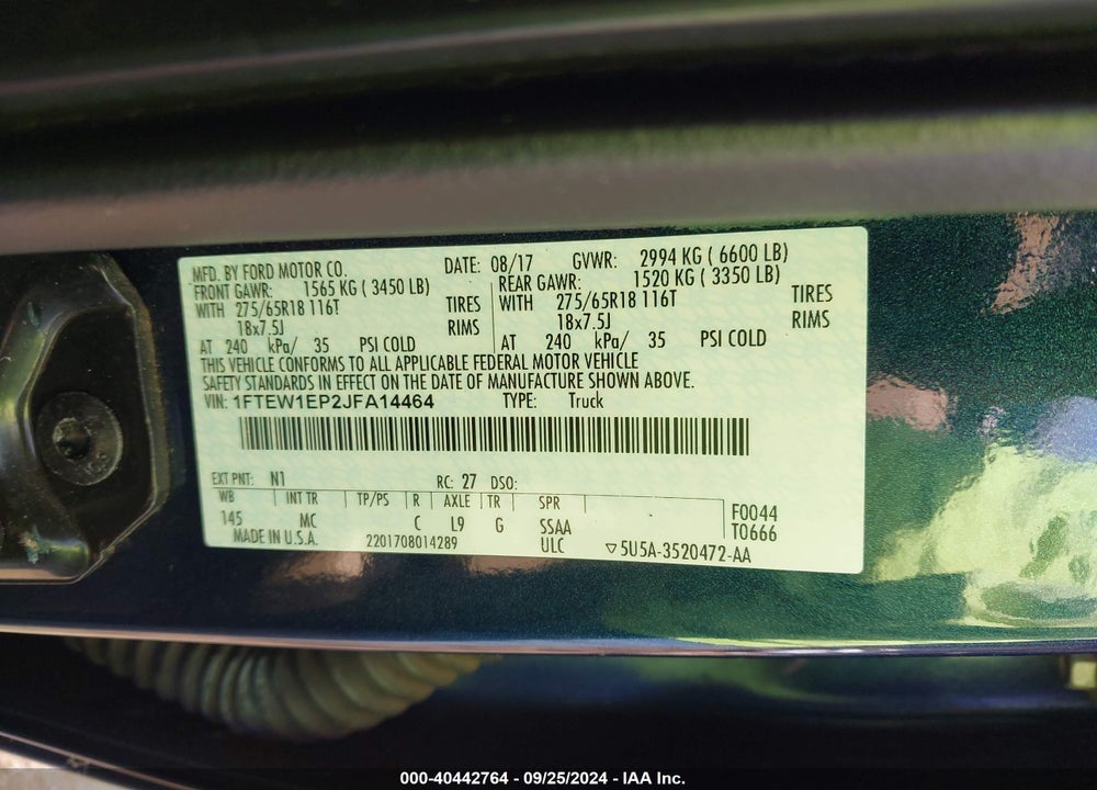 2018 FORD F-150 XLT VIN: 1FTEW1EP2JFA14464