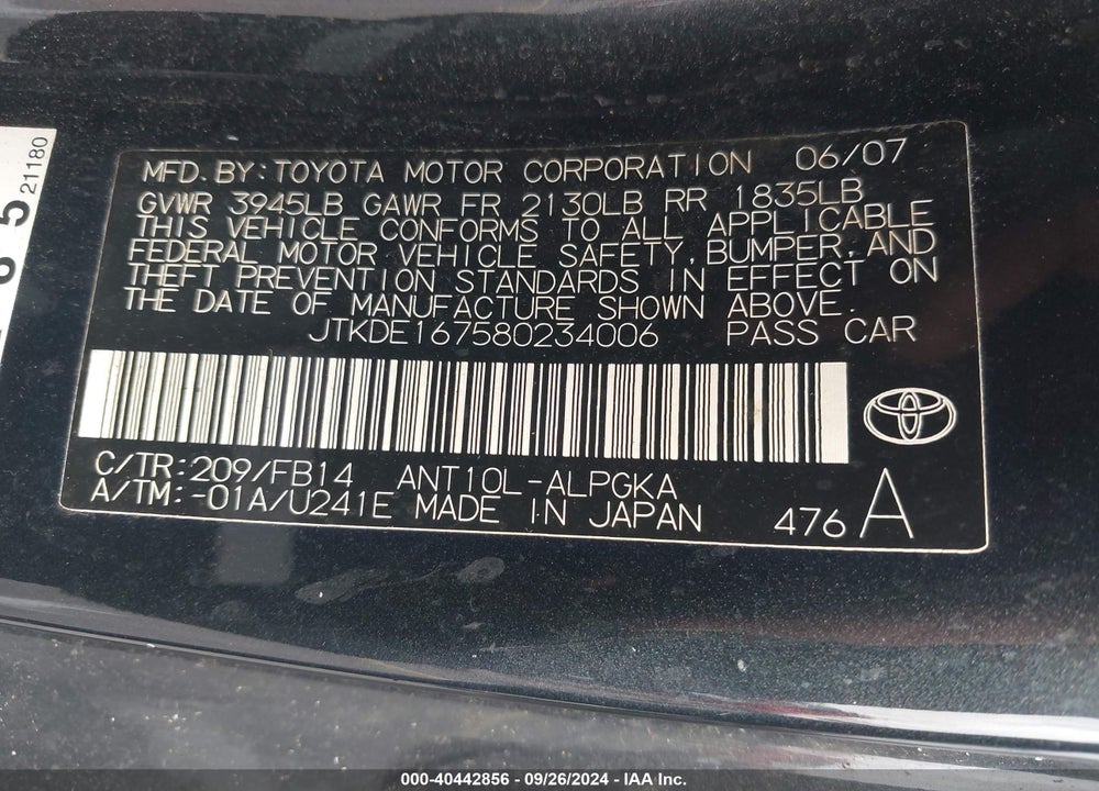 2008 SCION TC VIN: JTKDE167580234006