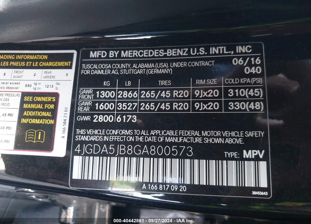 2016 MERCEDES-BENZ GLE 350 VIN: 4JGDA5JB8GA800573