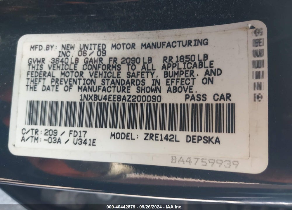 2010 TOYOTA COROLLA S VIN: 1NXBU4EE8AZ200090