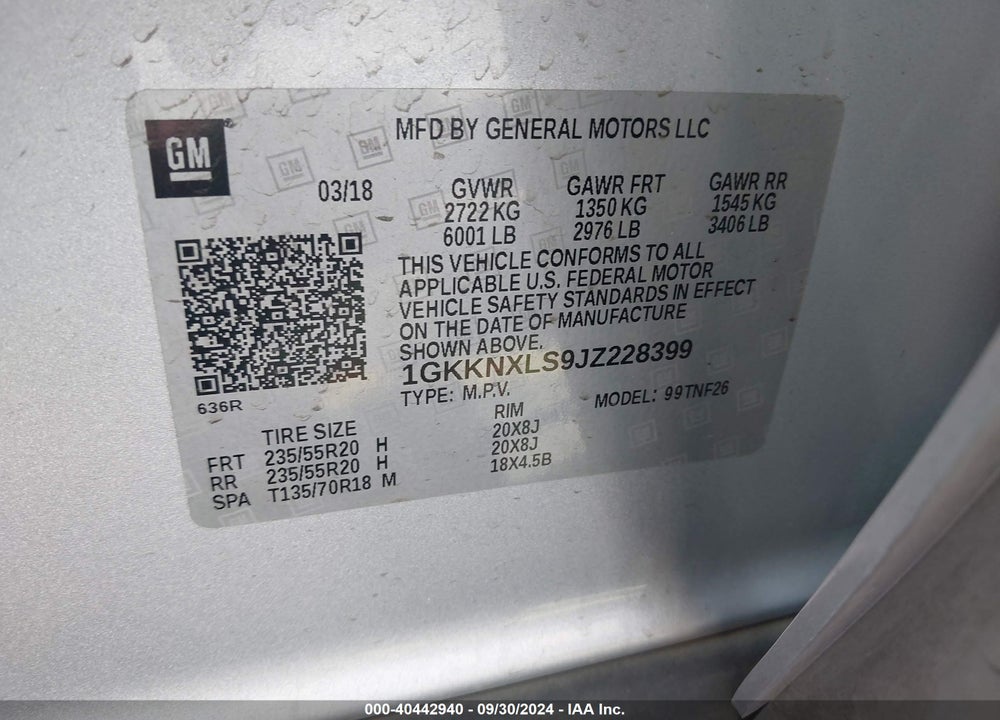 2018 GMC ACADIA DENALI VIN: 1GKKNXLS9JZ228399