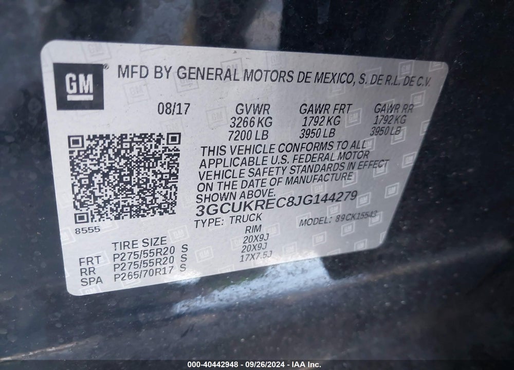 2018 CHEVROLET SILVERADO 1500 1LT VIN: 3GCUKREC8JG144279