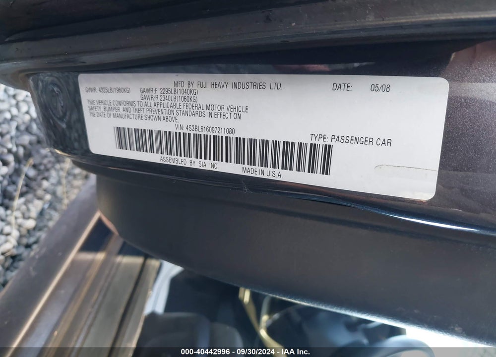 2009 SUBARU LEGACY 2.5I VIN: 4S3BL616097211080