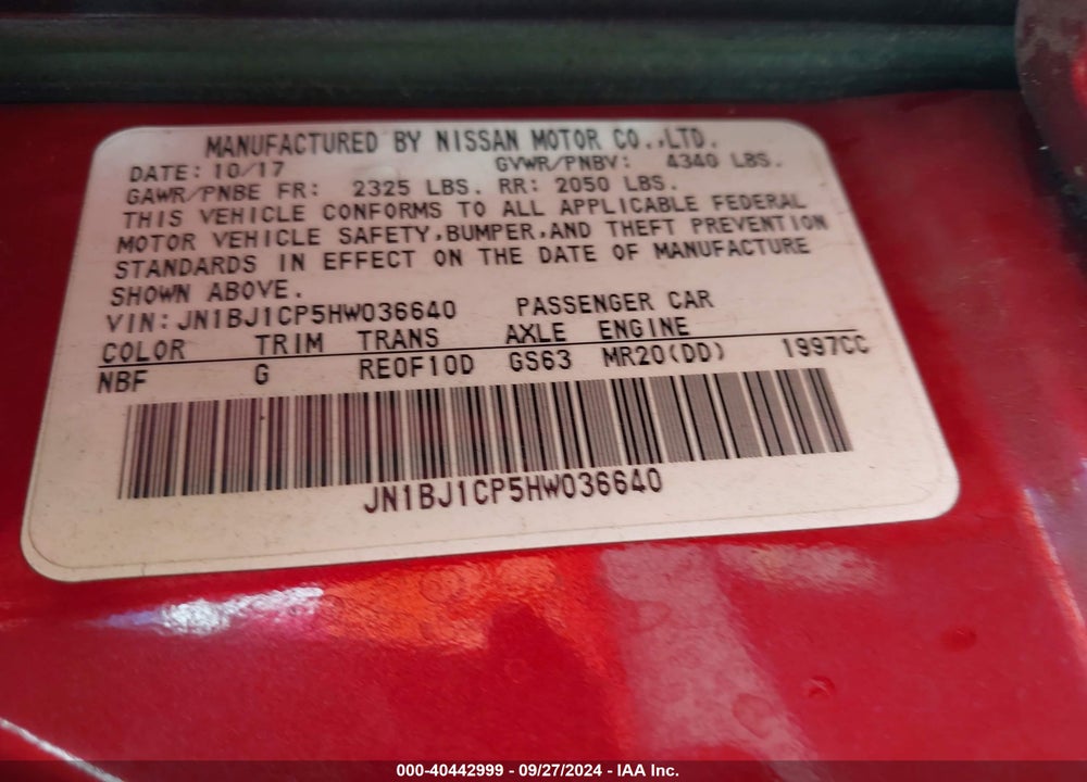 2017 NISSAN ROGUE SPORT SL VIN: JN1BJ1CP5HW036640