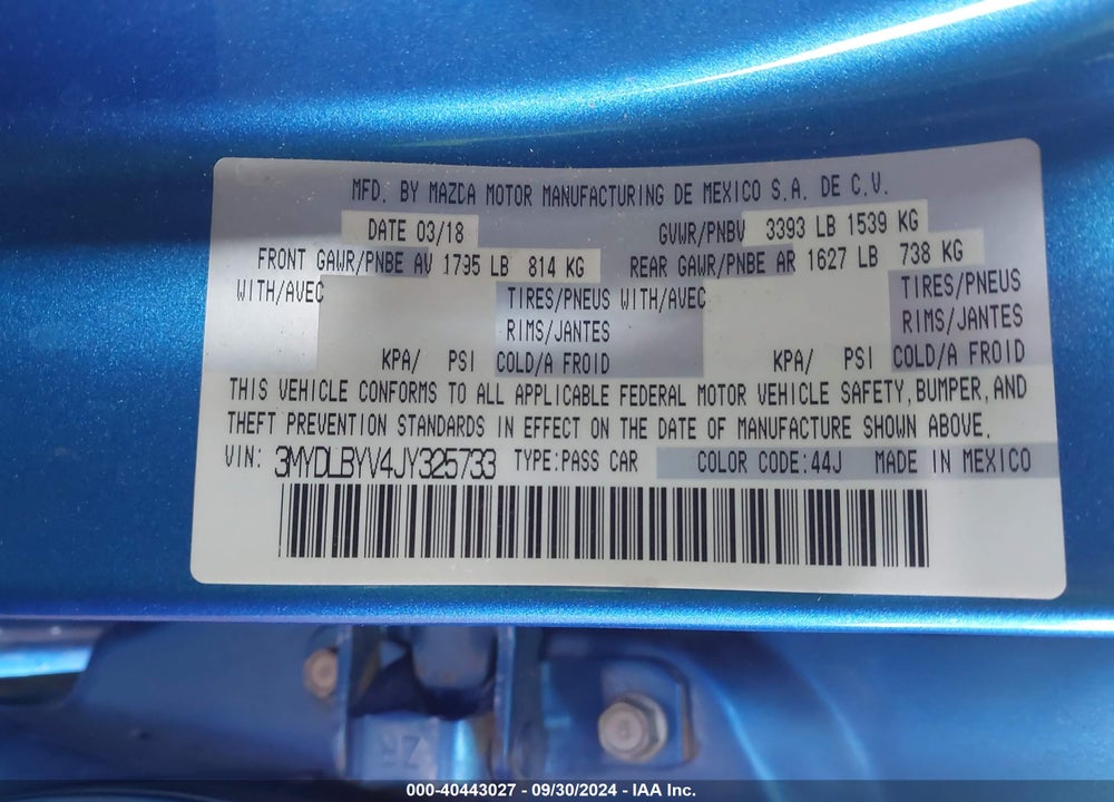 2018 TOYOTA YARIS IA VIN: 3MYDLBYV4JY325733