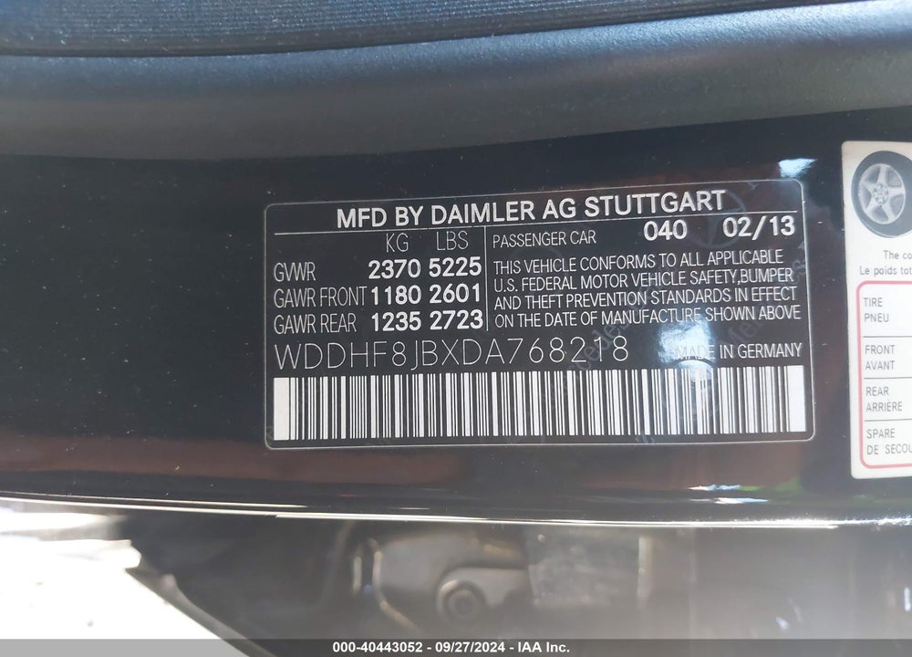 2013 MERCEDES-BENZ E 350 4MATIC VIN: WDDHF8JBXDA768218