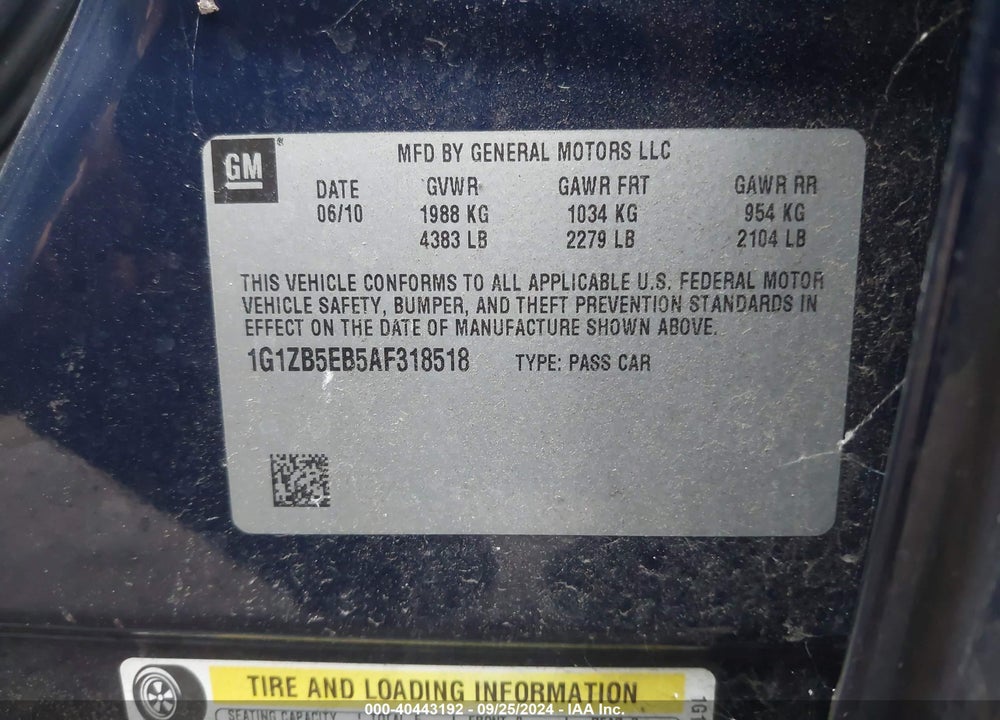 2010 CHEVROLET MALIBU LS VIN: 1G1ZB5EB5AF318518
