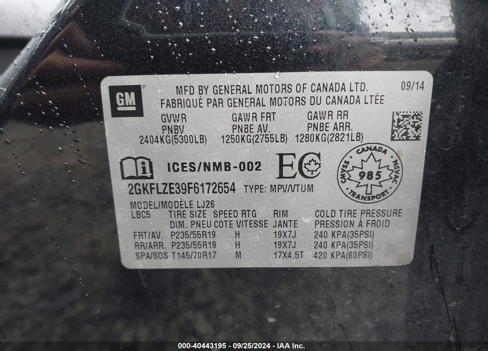 2015 GMC TERRAIN DENALI VIN: 2GKFLZE39F6172654
