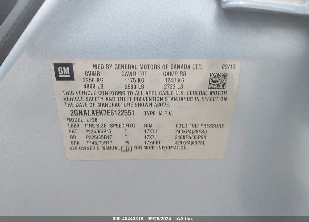 2014 CHEVROLET EQUINOX LS VIN: 2GNALAEK7E6122551