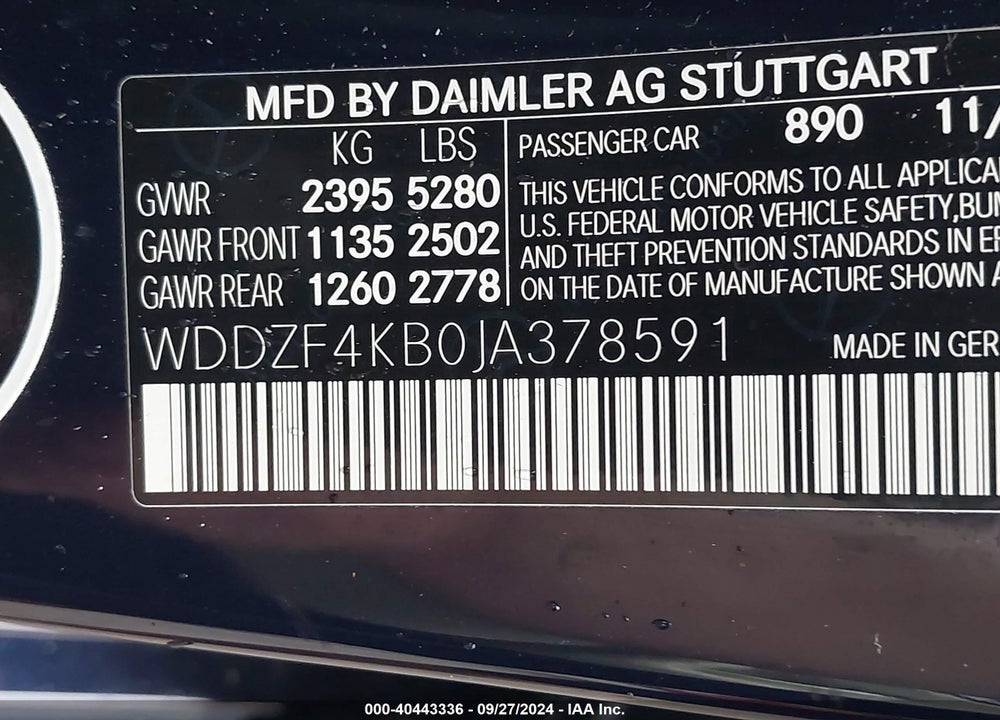 2018 MERCEDES-BENZ E 300 4MATIC VIN: WDDZF4KB0JA378591
