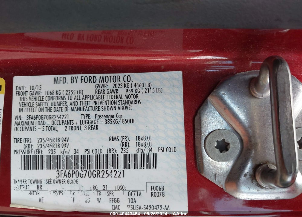 2016 FORD FUSION S VIN: 3FA6P0G70GR254221
