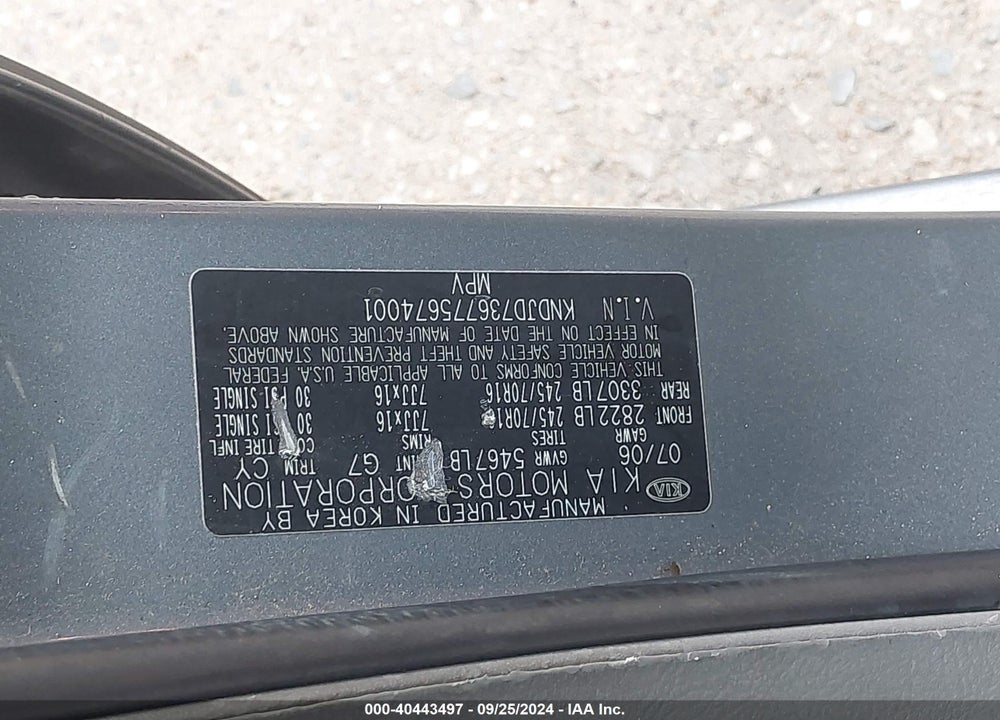 2007 KIA SORENTO VIN: KNDJD736775674001