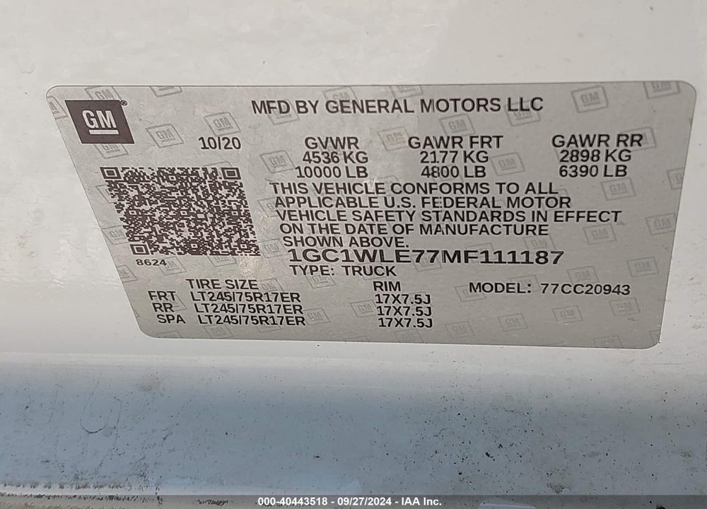 2021 CHEVROLET SILVERADO 2500HD 2WD LONG BED WT VIN: 1GC1WLE77MF111187