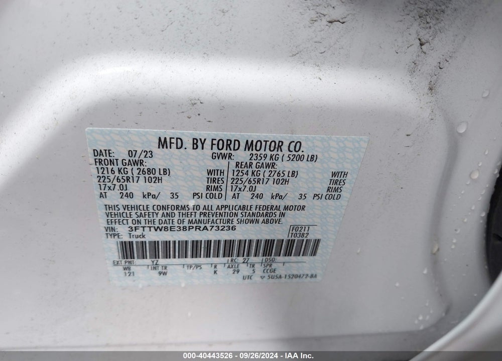 2023 FORD MAVERICK XL VIN: 3FTTW8E38PRA73236